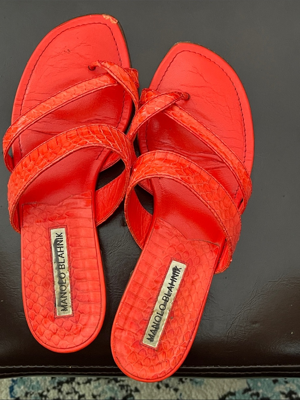 Manolo Blahnik Strappy Snakeskin Slide Sandles SZ6